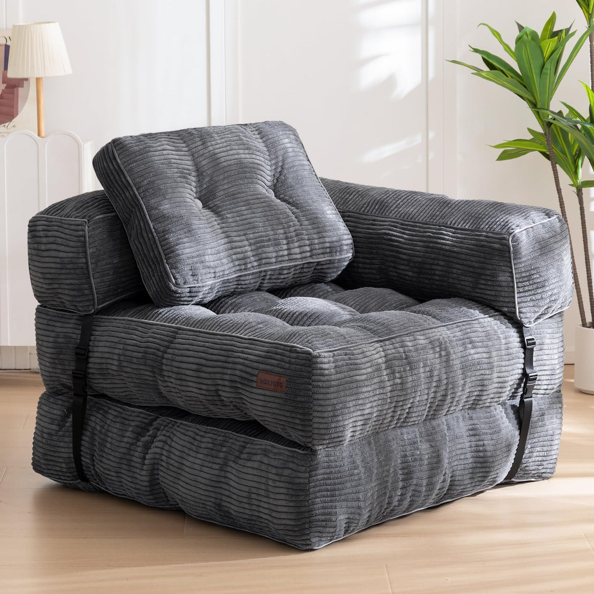 MAXYOYO Folding Sofa Bed, L-Shaped Convertible Sofa Bed with Armrest Foldable Sleeper Sofa with Pillow, Portable Fold Out Chair Bed Comfy Floor Sofa Lounge for Living Room Bedroom, Dark Grey MAXYOYO