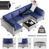 Sweecci 7-Piece Patio Furniture Set, Outdoor Sectional with Thick Cushions, Modular Patio Sofa, Dual-Strand Wicker Rattan, Rust-Resistant Frame, Backyard Furniture for Garden, Deck, Navy Blue Sweecci