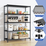 5 Tier Storage Shelves 71" H Wire Shelving Adjustable Metal Shelving,1000LBS Pantry Shelves Sturdy Steel Wire Shelf for Kitchen Commercial Pantry Garage Warehouse,71" H X35.5 W X13.8 D, Black Romorgniz