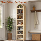 UPOSOJA 76" Tall Narrow Arched Bookcase,7-Teir Mid-Century Modern Bookshelf,Adjustable Shelves offering More Storage Space for Living Room,Kitchen,Home Office,Oak UPOSOJA