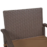 Outsunny 3 PCS Rattan Wicker Bar Set with Wood Grain Top Table and 2 Bar Stools for Outdoor, Patio, Poolside, Garden, Brown Outsunny