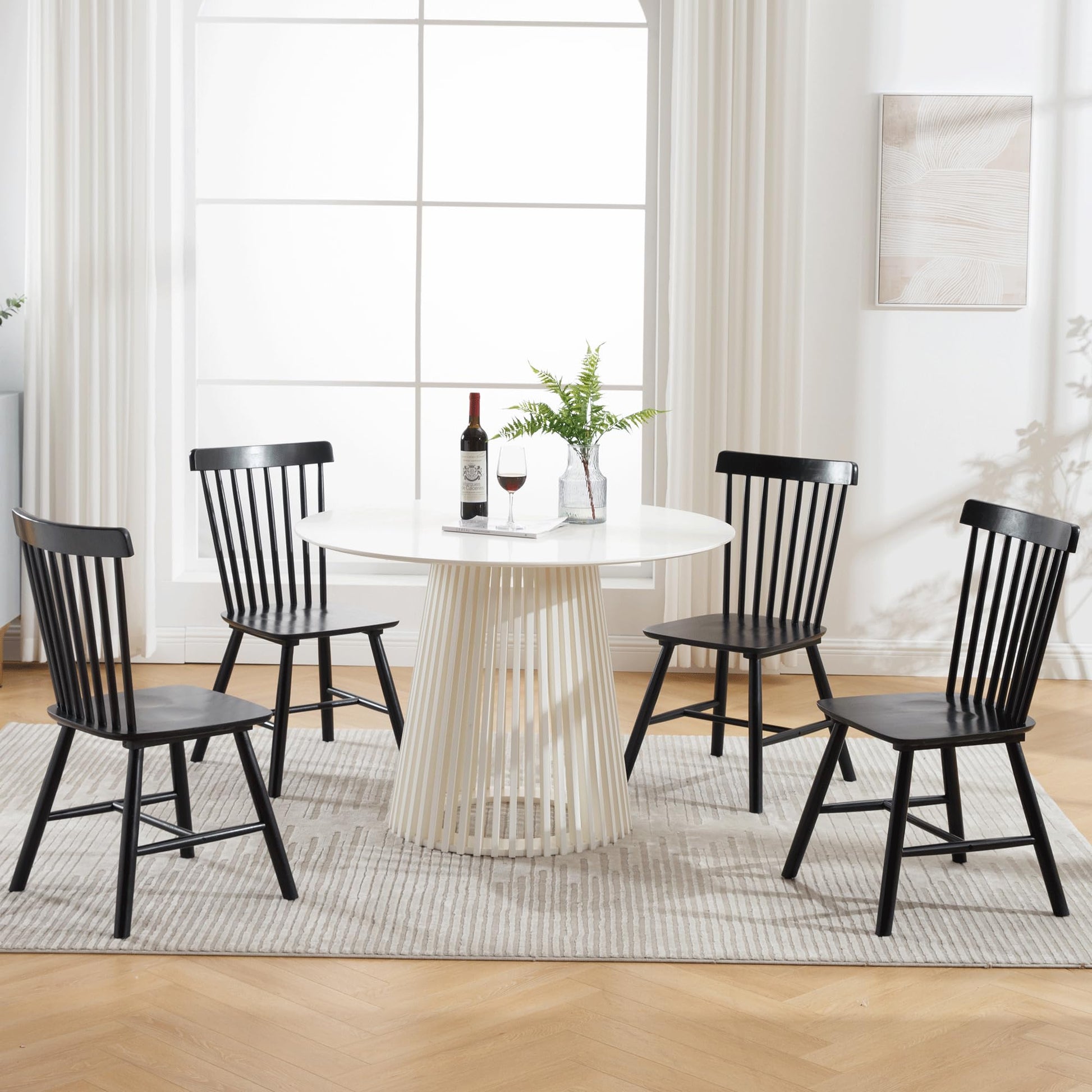 DM Furniture Dining Room Chairs Set of 6 Windsor Dining Chair with Spindle Back,Farmhouse Armless Side Chair,Solid Wood French Country Kitchen Chairs for Home/Patio/Restaurant, Black - WoodArtSupply