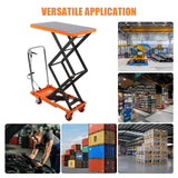 JustSmart Double Scissor Hydraulic Lift Table Cart 770 LBS Capacity 59" Height, Manual Elevating Cart for Material Handling and Transportation with 4 Wheels and Non-Slip Pad, Orange JustSmart