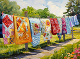 SUNSOUT INC - Quilts on The Line - 1000 pc Jigsaw Puzzle by Artist: John Stewart - Finished Size 20" x 27" - MPN# 77112 SunsOut