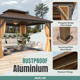 MELLCOM Hardtop Gazebo 10x12, Heavy Duty Galvanized Steel Double Roof with Stylish Vertical Stripes, Nettings and Curtains Included MELLCOM