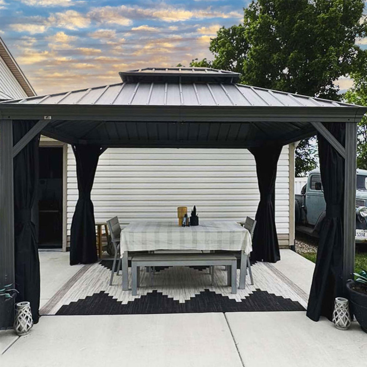 PURPLE LEAF 10' x 12' Hardtop Aluminum Gazebo with Double Metal Roof Heavy Duty Permanent Gazebo for Patio Deck Lawn Garden All Weather Outdoor Pavilion Gazebo, Light Grey PURPLE LEAF