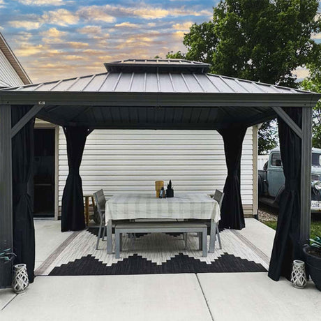 PURPLE LEAF 10' x 12' Hardtop Aluminum Gazebo with Double Metal Roof Heavy Duty Permanent Gazebo for Patio Deck Lawn Garden All Weather Outdoor Pavilion Gazebo, Light Grey PURPLE LEAF