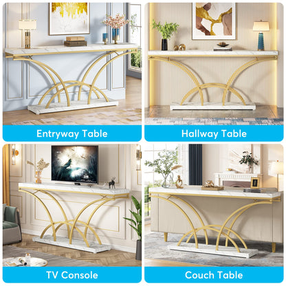 Tribesigns 70.9 Inch Long Console Table for Entryway,Gold Sofa Table with White Faux Marble Tabletop,Mid Century Accent Table with Half-Moon Shape Legs - WoodArtSupply