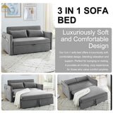 howcool 3 in 1 Convertible Sleeper Futon Sofa Bed, 55" Velvet Small Loveseat Lounge Couches with 2 Pillows, Reclining Backrest, USB Ports & Side Pockets for Living Room, Pull-Out Couch, Light Grey howcool