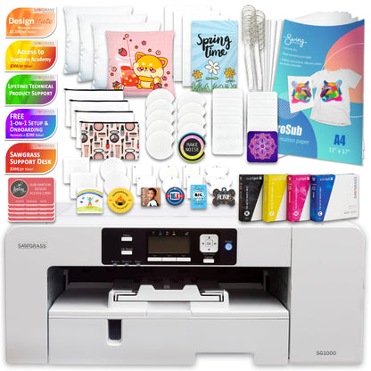 Sawgrass UHD Virtuoso SG1000 Sublimation Printer with Deluxe Stater Bundle (20ml Ink Set), White