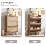 Anewome Rattan Shoe Cabinet with 3 Flip Drawers, 24 Pairs Shoe Storage Cabinet for Entryway Freestanding Hidden Shoe Rack with Drawers Slim Shoe Organizer for Hallway, Living Room, Natural Anewome