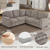 KEIKI 81" L-Shaped Oversized Chenille Modular Sectional Sleeper Sofa with Pull-Out Bed, Storage Seat, Modern 5-Seater Upholstered Couch Bed with Charging Station, Easy Assembly, for Living Room, Brown KEIKI