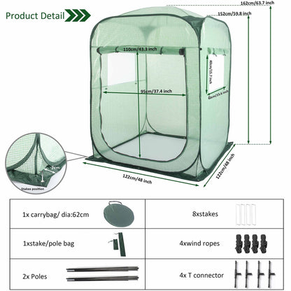 Porayhut Pop Up Greenhouse Tent,Portable X-Large Walk-in Flower House ,Indoor Outdoor Gardening Plant Sunshine Room with PE Mesh Cloth Cover for Protecting Plant from Cold Frost & Birds - WoodArtSupply