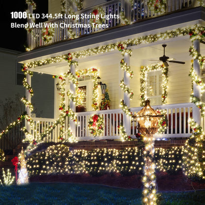 LJLNION 1000 LED Fairy String Lights, 328FT Long Outdoor Christmas Lights, Waterproof IP65 Green PVC Copper Wire Lights, 8 Lighting Modes Plug in for Xmas Tree Holiday Party Wedding Decor, Warm White