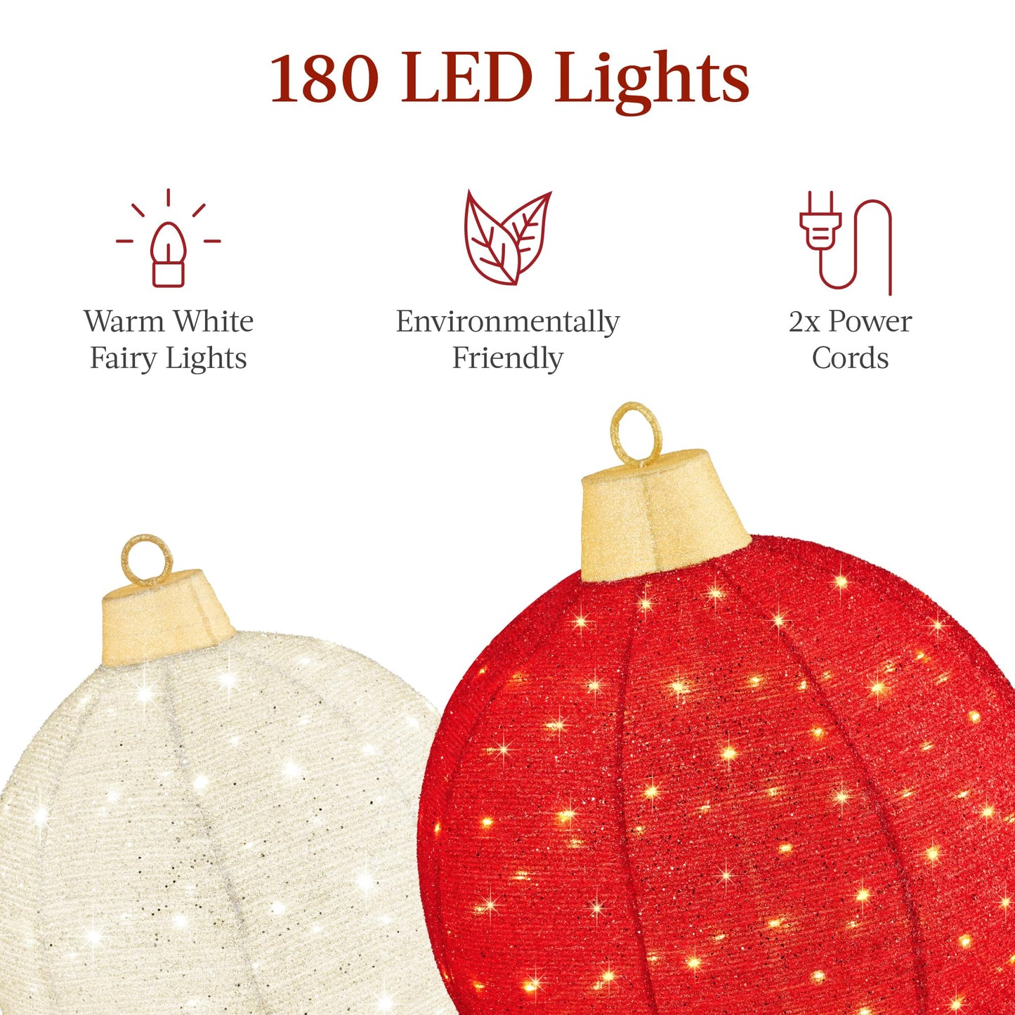 Best Choice Products 2pc Lighted Pop-Up Outdoor Christmas Ornament Set, Holiday Ball Decoration w/ 180 LED Lights, 8 Light Functions - Red/White