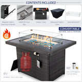 BULEXYARD 9 Pcs Highback Patio Furniture Set with Firepit, High-End Outdoor Sectional Couch with Ottoman 8-Seats, Cozy Comfy Wide Deep Deck Seating Group Conversation, Grey Rattan & Dark Gray Cushion BULEXYARD