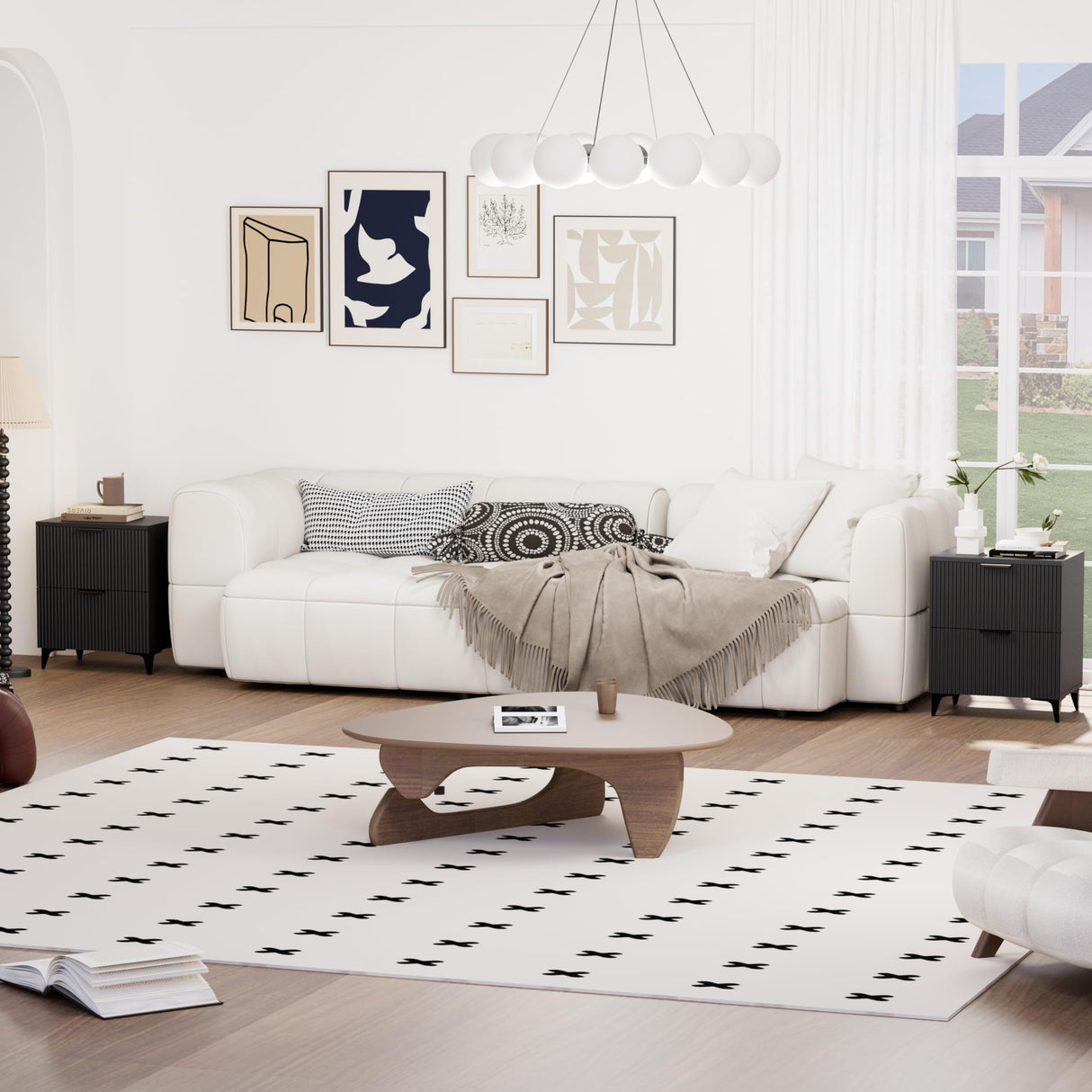 Royal Windsor Fluted Nightstand Set of 2 with 2 Drawers, Side End Table, Small Accent Storage Cabinet,Modern Night Stand Bedside Table for Bedroom,Black Royal Windsor