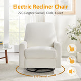 VANOMi Power Swivel Glider Recliner Chair, Electric Nursery Rocker Recliner Chair, USB & Type-C Charger, Boucle White VANOMi