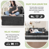 79" Boneless Cloud Loveseat Sofa Couch, Modular Foldable Floor Sofa with Ottoman, Chenille Lounge Convertible Sofa Bed for Living Room, No Assembly, Dark Grey Hatppto