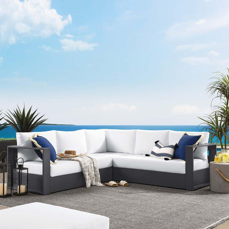 Modway Tahoe Aluminum 3-Piece Outdoor Patio Furniture Gray White, Modular Sectional Sofa Set with Weather-Resistant Cushions, Ideal for Deck, Backyard Poolside Modway