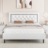 BarnFurin Full Size Bed Frame with Tufted Button Headboard, Upholstered Platform Bed Frame with Diamond Design, Wood Slat Support, No Box Spring Needed, Easy Assembly, White BarnFurin