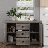 Buffet Sideboards, Kitchen Storage Cabinet, Large Storage with 3 Drawers and 2 Doors Sideboard, Farmhouse Coffee Bar Cabinet with Retro Cabinet Handles, Adjustable Shelf for Living Room, Ash Grey GAOMON