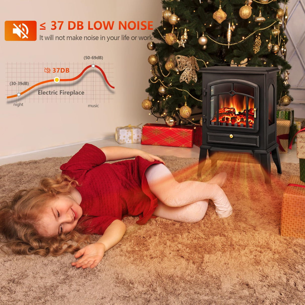 R.W.FLAME Electric Fireplace Stove Heater with Thermostat Control, 15" Cathedral Stylish Small Fireplace Heater, 3D Realistic Flame Effects, Adjustable Heating Mode, Overheating Safe Design R.W.FLAME