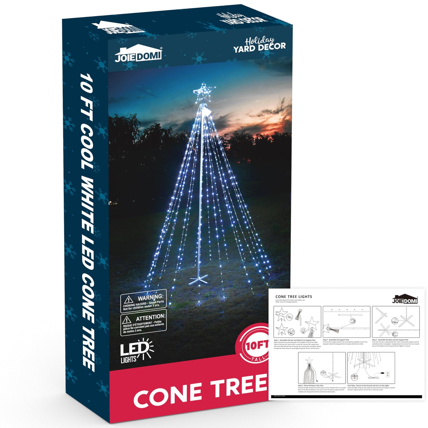 JOIEDOMI 10 ft Cone Tree Yard Light Decorations, 560 LED Cool White Lights with Metal Stakes for Indoor Outdoor Garden Holiday Décor, Christmas Eve Night Décor