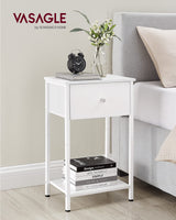VASAGLE Nightstands, Set of 2 Side Tables with Fabric Drawer, 24-Inch Tall End Tables with Storage Shelf, Bedroom, White ULGS221W14 VASAGLE