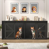 87In Farmhouse Dog Crate TV Stand, Wooden Dog Kennel Furniture with Sliding Metal Mesh Barn Door, Large Dog Crate Furniture for 2 Dogs, Solid Metal Tube & 2 Lockable Doors, Black jiteentarou