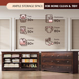 WLIVE Wood Dresser with 6 Drawer, Wide Chest of Drawers for Bedroom, Long Nightstand with Drawers, Modern Large Storage Tower Unit, Closet Store Organizer for Living Room, Hallway, Brown WLIVE