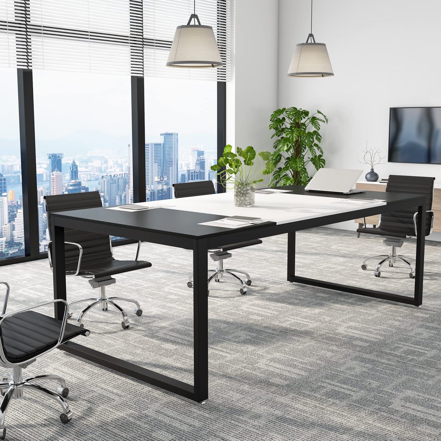 Tribesigns 6FT Conference Table, 70.86" L x 35.43" W x 29.52" H Rectangle Shaped Meeting Table, Modern Seminar Boardroom Table for Office Conference Room (White/Black) - WoodArtSupply