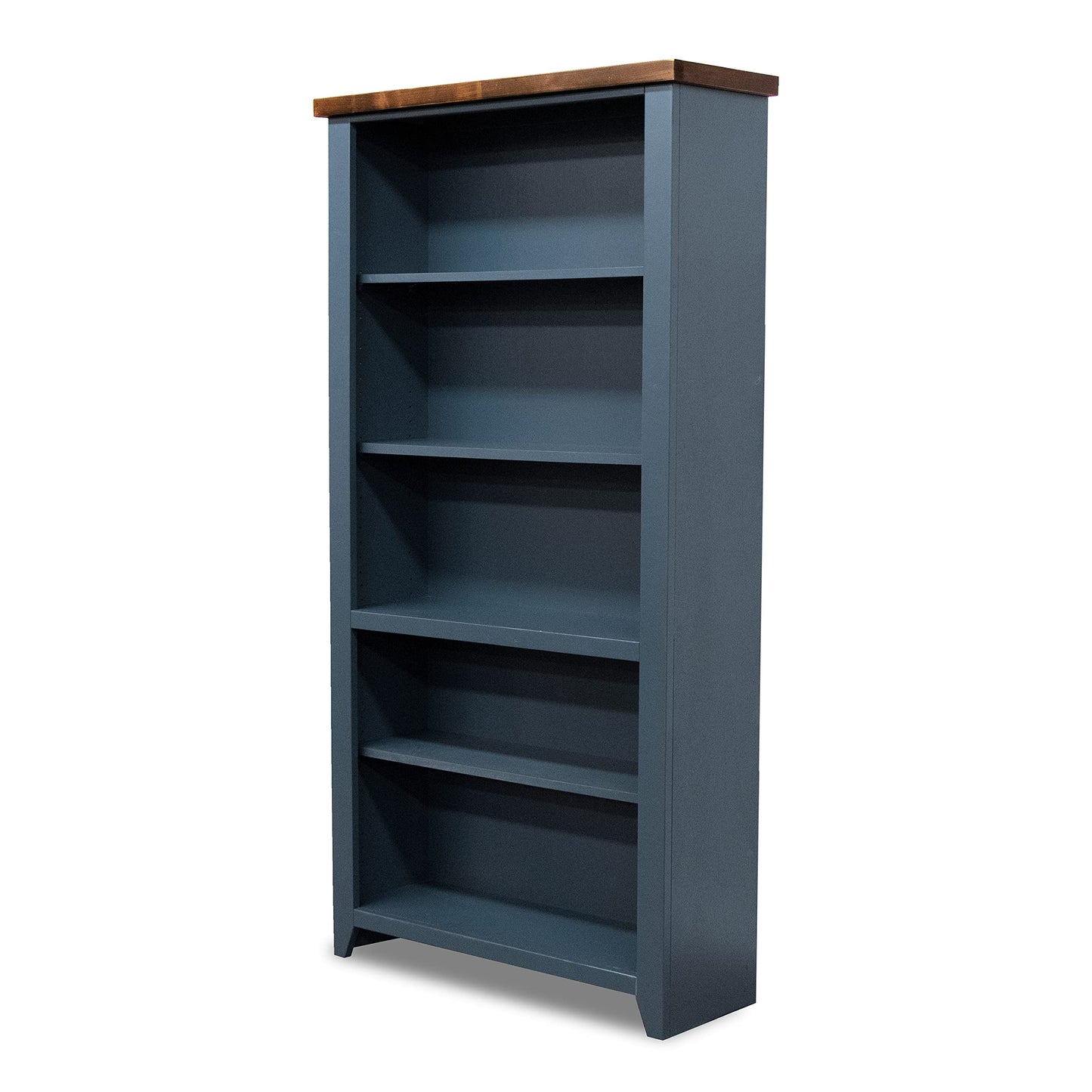 Bridgevine Home Nantucket 72-Inch Modern Farmhouse 5-Shelf Bookcase in Blue Denim and Whiskey Finish - WoodArtSupply