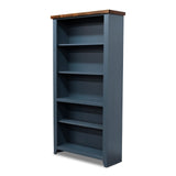 Bridgevine Home Nantucket 72-Inch Modern Farmhouse 5-Shelf Bookcase in Blue Denim and Whiskey Finish Bridgevine Home
