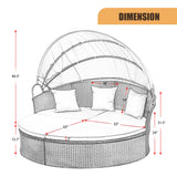 KaiMeng Patio Furniture Round Outdoor Daybed with Retractable Canopy Wicker Rattan Sectional Sofa for Lawn Garden Backyard Pool (Beige) KaiMeng