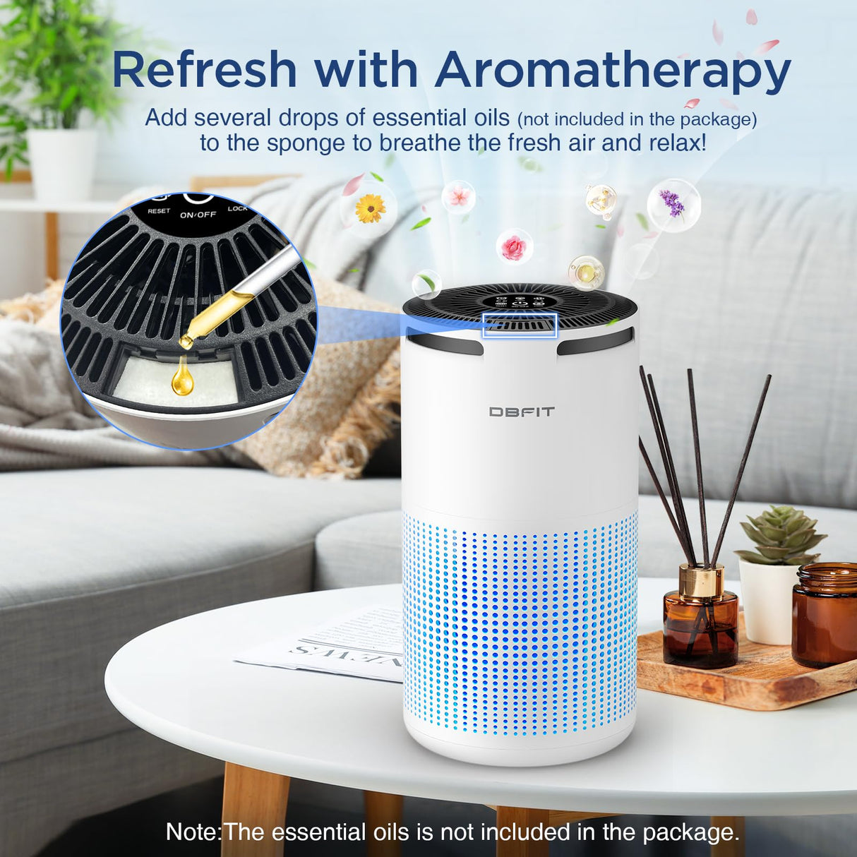 Air Purifiers for Home Large Room Up to 1500ft² with Aromatherapy, DBFIT H13 HEPA Air Purifier Air Cleaner for Smoke Pollen Dust Pet Hair Dander Odor, Portable Air Purifier with Timer (White) DBFIT