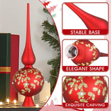 Gejoy Glass Christmas Finials Tree Topper Red Ornaments Spherical Blown Glass Xmas Tree Topper Finials with Carved Flowers Holiday Indoor Suitable for Party Decoration, 9.8inches Gejoy