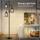 COFF Industrial Floor Lamp, 3 x 1200LM Edison LED Bulbs Included, Bright 3-Light Dimmable Floor Lamp, Farmhouse Tall Standing Lamp for Living Room, Bedroom Office Rustic Home Decor (Matte Black) COFF