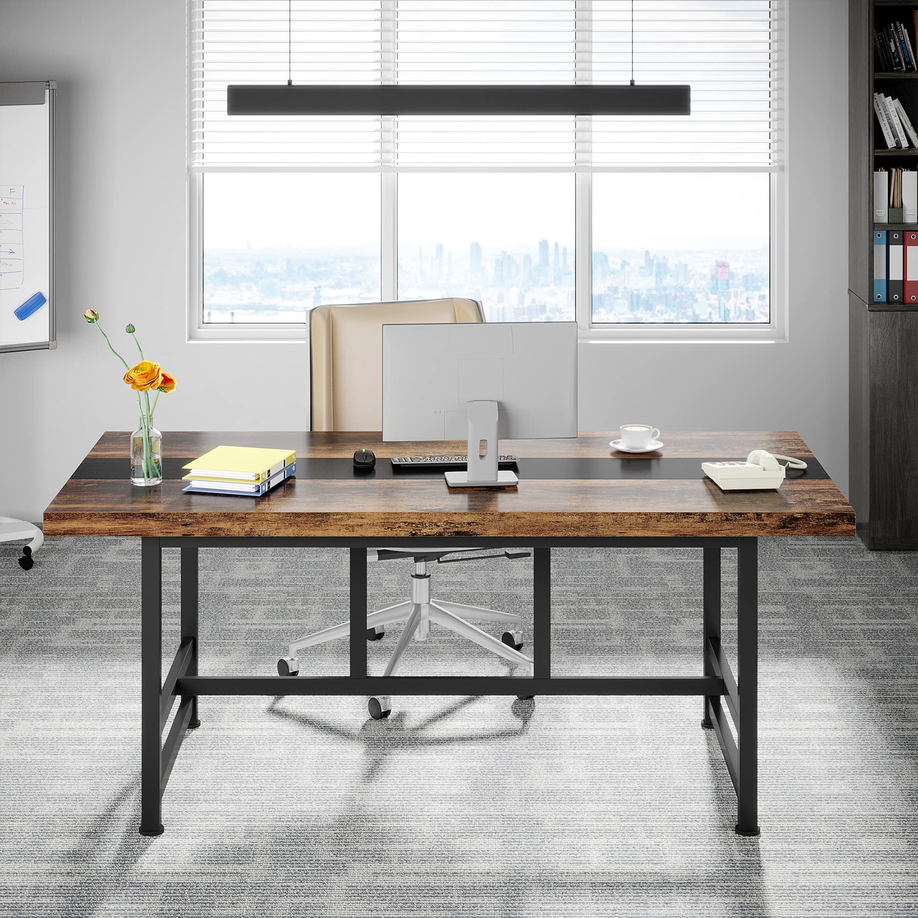 Tribesigns 6FT Conference Table, Rectangular Meeting Table, 70.86L * 31.49 W inches Seminar Table, Large Computer Desk for Office,Rustic Boardroom Desk - WoodArtSupply