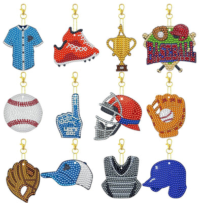 12 Pcs Baseball 5D DIY Diamond Art Painting Keychains Kits for Adult Beginners. Double Sided Hanging Baseball Keychains and Ornaments for Decoration Gifts (key05)