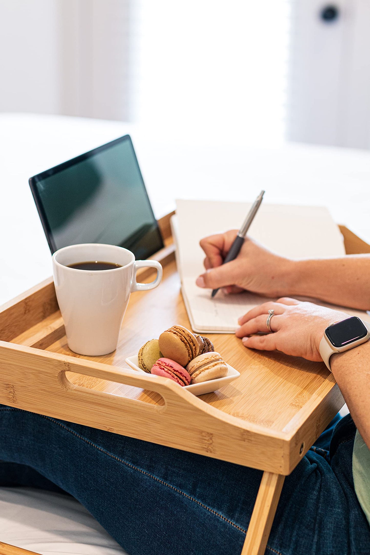 ROSSIE HOME Bamboo Wood Bed Tray, Lap Desk with Phone Holder - Fits up to 15.6 Inch Laptops and Most Tablets - Natural - Style No. 78007, Medium - WoodArtSupply