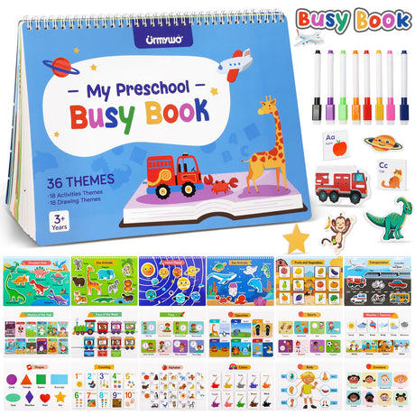 Busy Book for Toddlers, Preschool Learning Activities, Montessori Learning Educational Toys, Tracing Activity Coloring Books for Kids Ages 3-8, Autism Sensory Travel Toys Gifts, Summer Activities URMYWO
