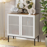 BVIUNTWO 31.5" Farmhouse Buffet Cabinet with Metal Base, Adjustable Shelf & 2 Doors, Antique White Storage Sideboard for Kitchen, Dining & Living Room BVIUNTWO