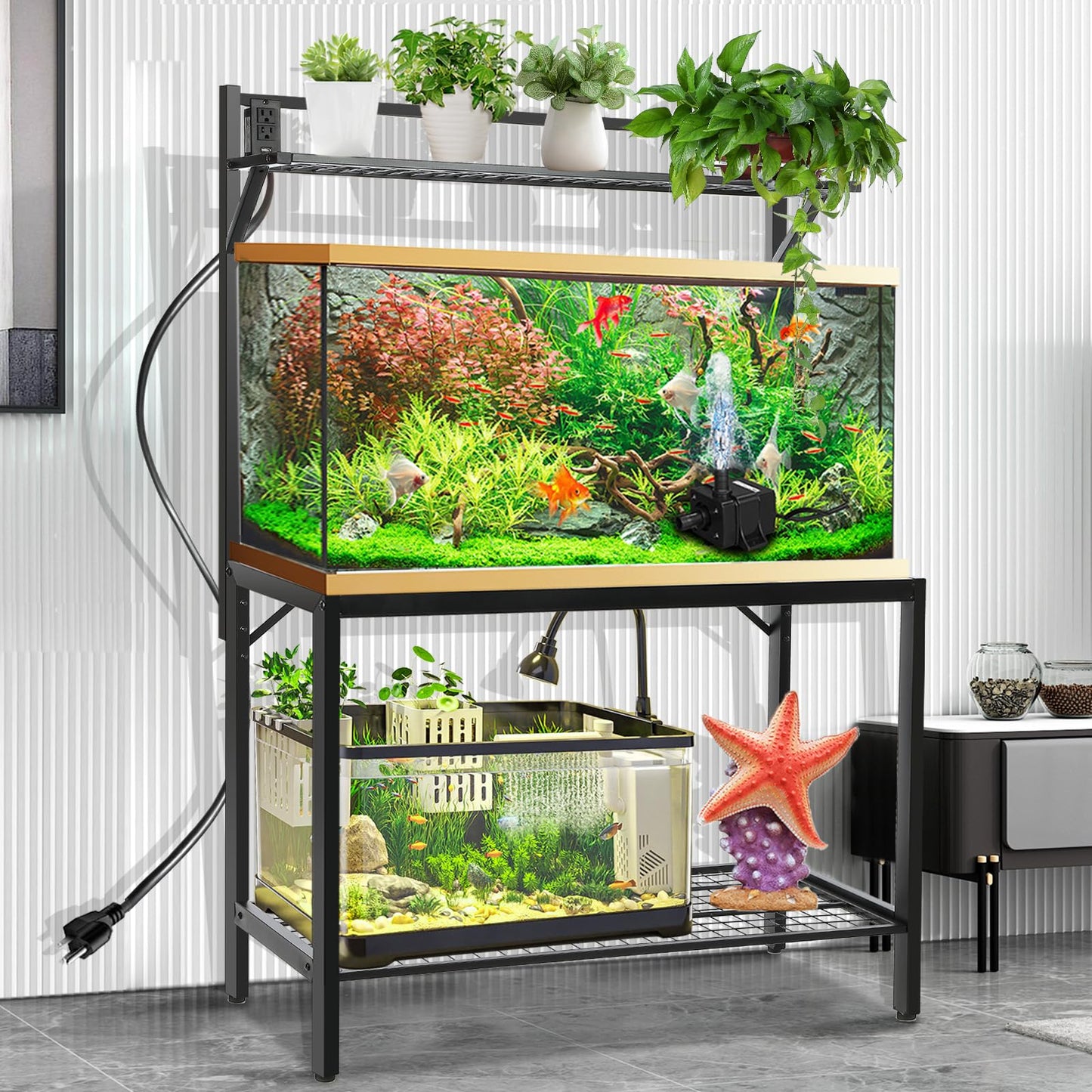 40-50 Gallon Fish Tank Stand, Aquarium Stand with Power Outlets,36.6" x 18.5"Tabletop, Thickened Metal Frame, Reptile Tank Stand for Home Office, Tank not Included ﻿ - WoodArtSupply