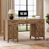 Tribesigns Farmhouse Executive Desk, 59-Inch Executive Computer Desk with File Drawers and Storage Cabinets, Rustic Writing and Study Desks for Home Office Tribesigns