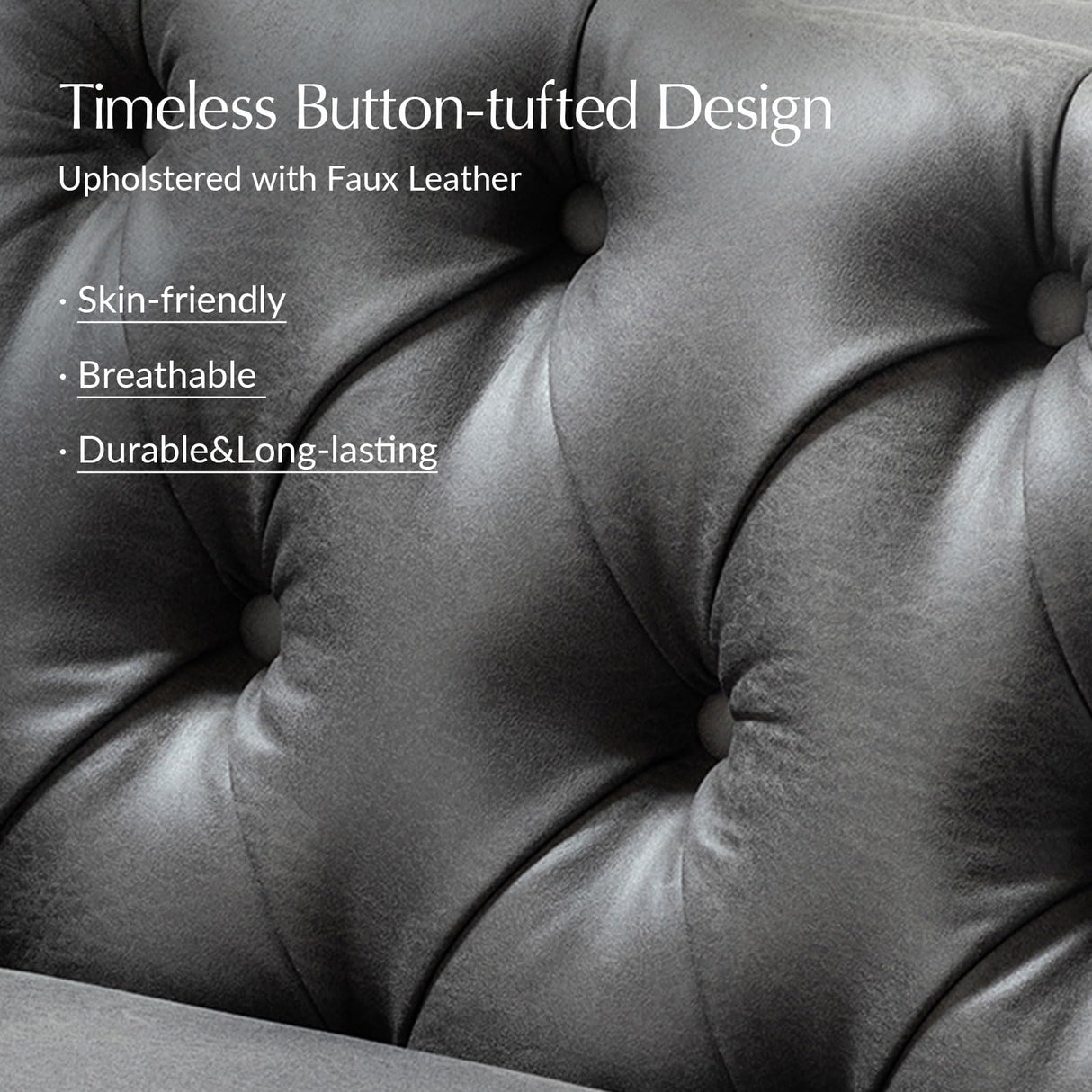 HULALA HOME 84" W Faux Leather Sofa Couch with Metal Legs, Button-Tufted 3-Seater Sofa, Mid Century Modern Contemporary Upholstered Couch for Living Room, Entertainment Area, Apartment,Grey HULALA HOME