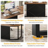 Tribesigns 63 Inch Executive Desk, Large Computer Desk with Privacy Panel, Modern Simple Style Home and Office Desk, Gaming Desk Writing Table Study Desk Business Furniture, Brown and Black Tribesigns