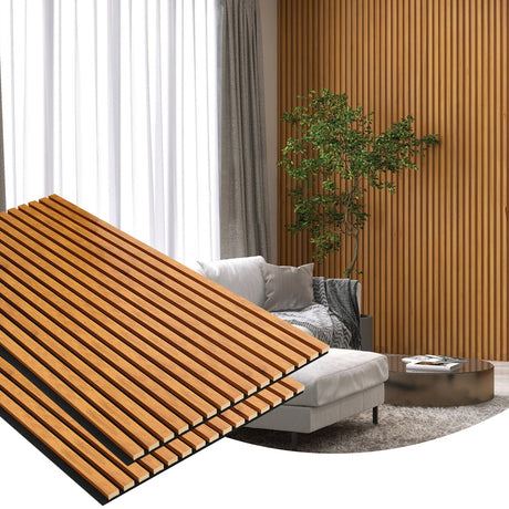 Gaahing 2 Pack Wood Finish Accent Wall Panels, 3D Slat Acoustic Paneling for Recording Studio, Office, Living Room Interior Decoration (Natural Walnut, 48"L x 24"W) Gaahing