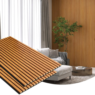 Gaahing 2 Pack Wood Finish Accent Wall Panels, 3D Slat Acoustic Paneling for Recording Studio, Office, Living Room Interior Decoration (Natural Walnut, 48"L x 24"W)
