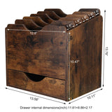PAG Wood Desktop File Holder Organizer Mail Sorter with Drawer, for File Folders, Mails, Envelopes, Mailing Supplies or Magazines, 6 Compartments, Antique Brown PAG